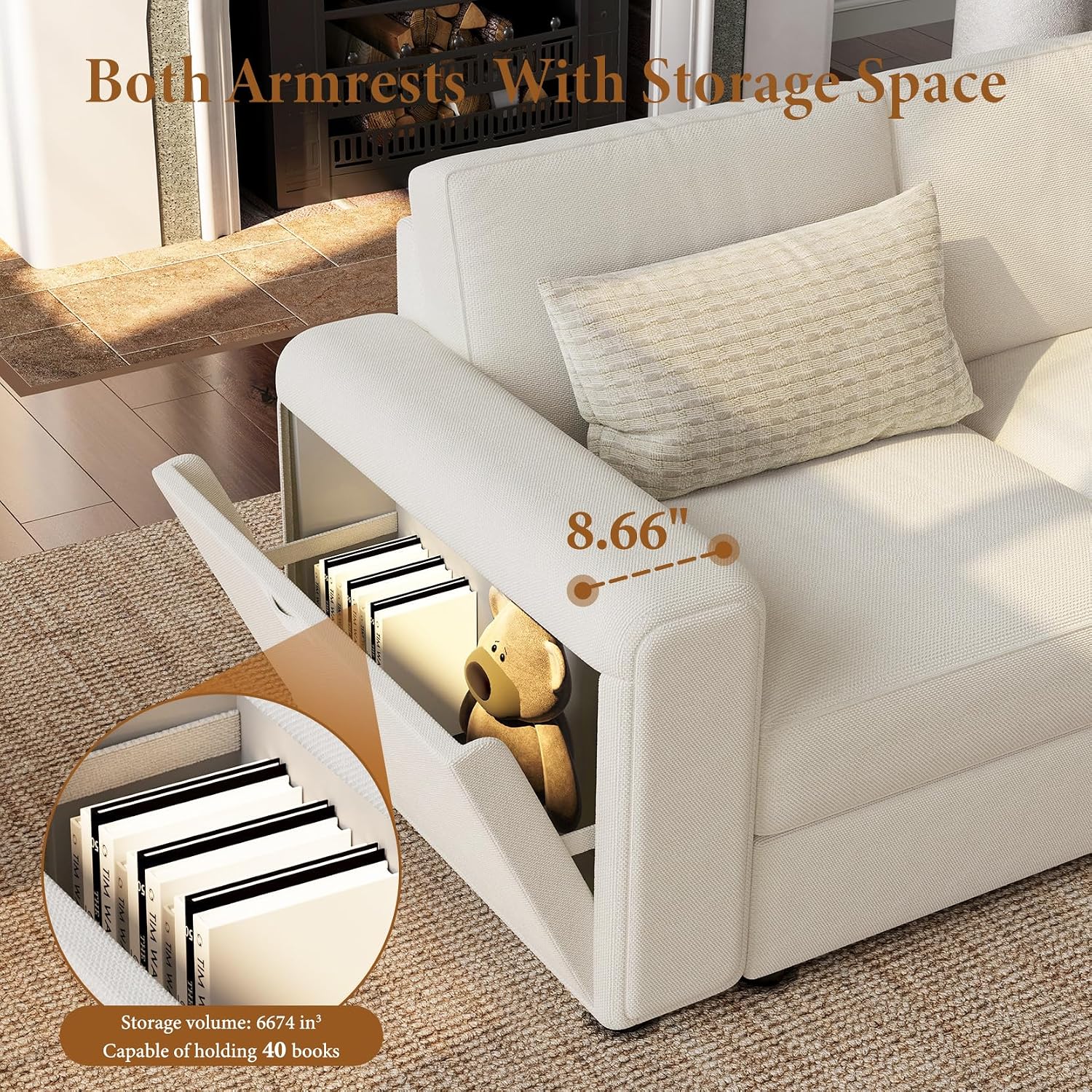 Vesgantti Oversized 6-Seater Chenille L Shaped Sectional Sofa, Beige | Modular, with Ottoman, Storage Armrests, Comfy Couch for Living Room, Apartment, Breathable Fabric, Pet-friendly