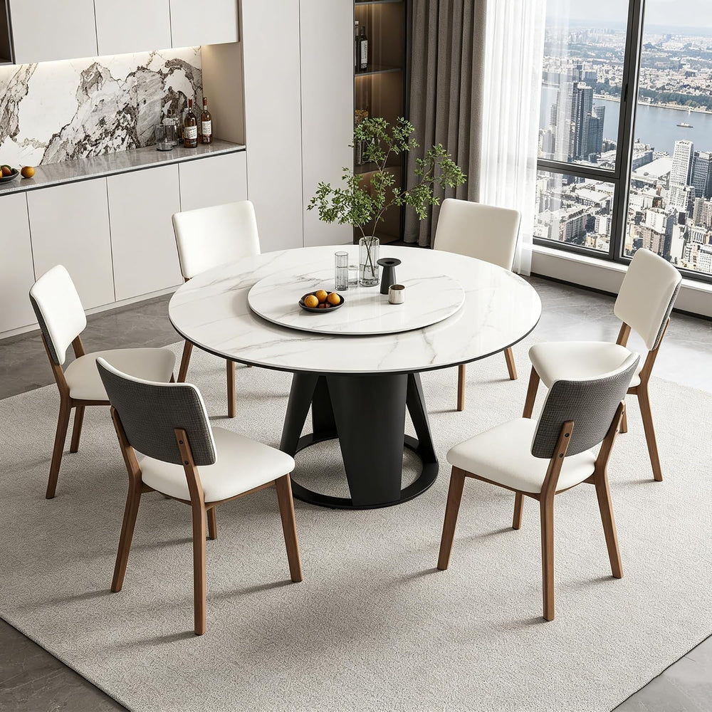 Montary 7 Piece Dining Table Set, Modern Kitchen Table Set of 6, Black White ...