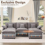 108" U Shaped Couch, Modular Sectional Sofa, 3-Seater Comfy Cloud Couch, Set of Modular Pieces with Movable Ottoman, Deep Seat Couches for Living Room, Chenille, Slate