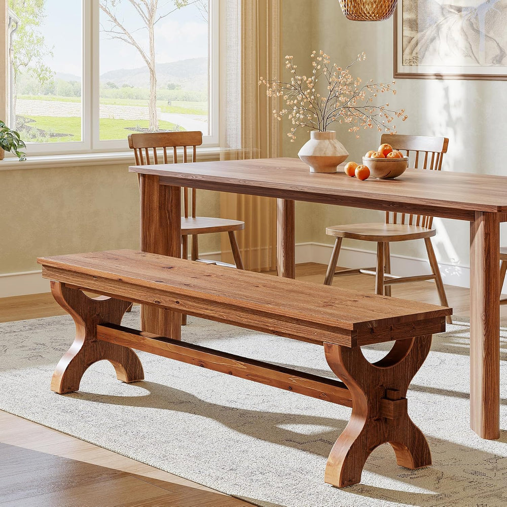 Solid Wood Dining Bench, 55-Inch Long Entryway Shoe Bench, Farmhouse Indoor S...