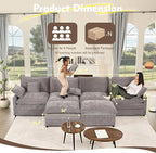 142.5" U Shaped Couch, Modular Sectional Sofa, 3-Seater Comfy Cloud Couch, Set of Modular Pieces with Movable Ottoman, Deep Seat Couches for Living Room, Chenille, Slate