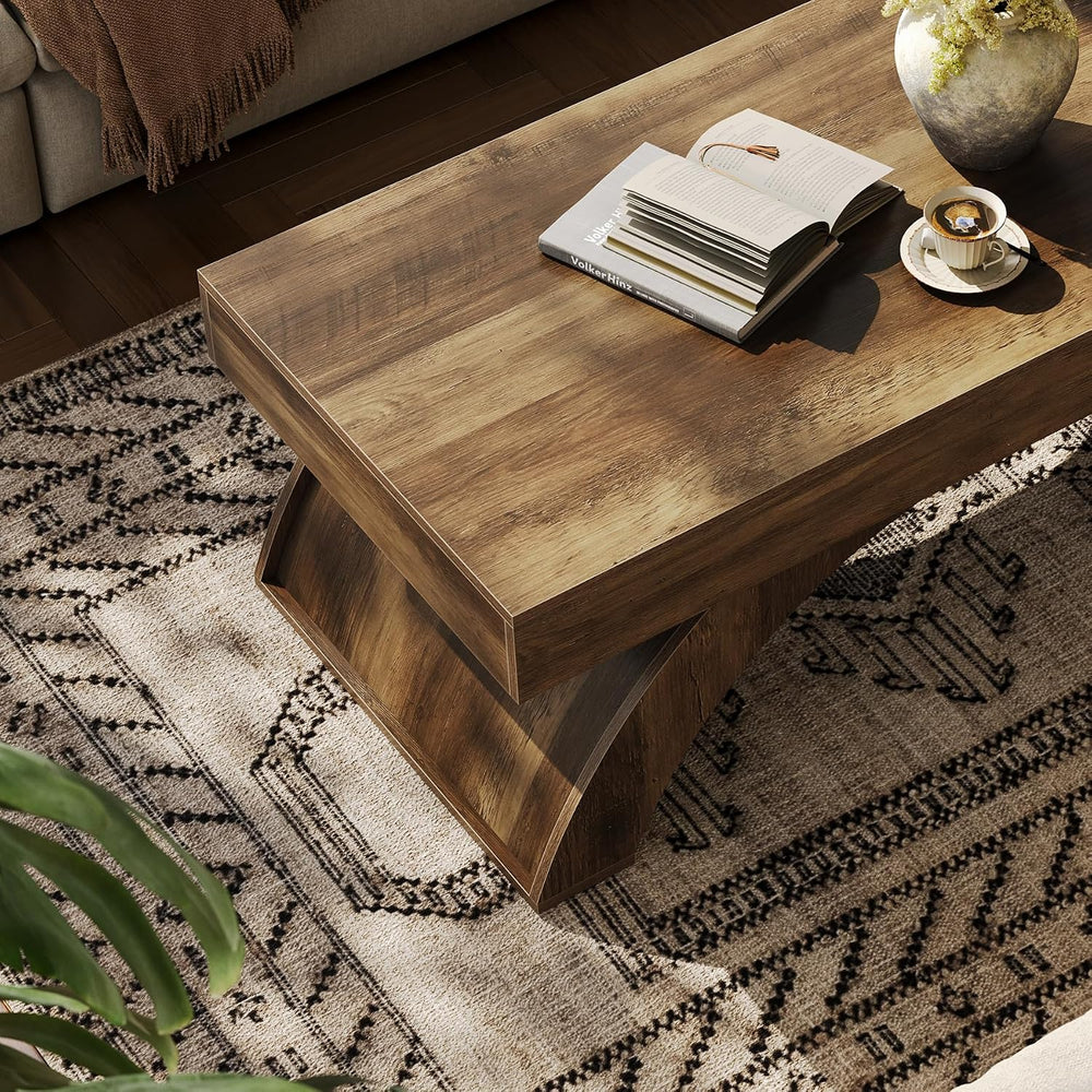 LITTLE TREE Modern Coffee Table, 47” Living Room Table, Rectangle Coffee Tabl...