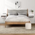 Floating Nightstands Set of 2 with Drawer and Open Shelf, Small Wall Mounted Bedside End Table, Modern Fluted Night Stand for Bedroom, Living Room, White