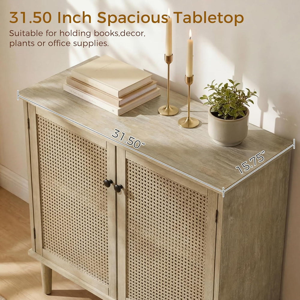 Fat Ant Buffet Cabinet with Storage, Rattan Sideboard Cabinet with 2 Magnetic...