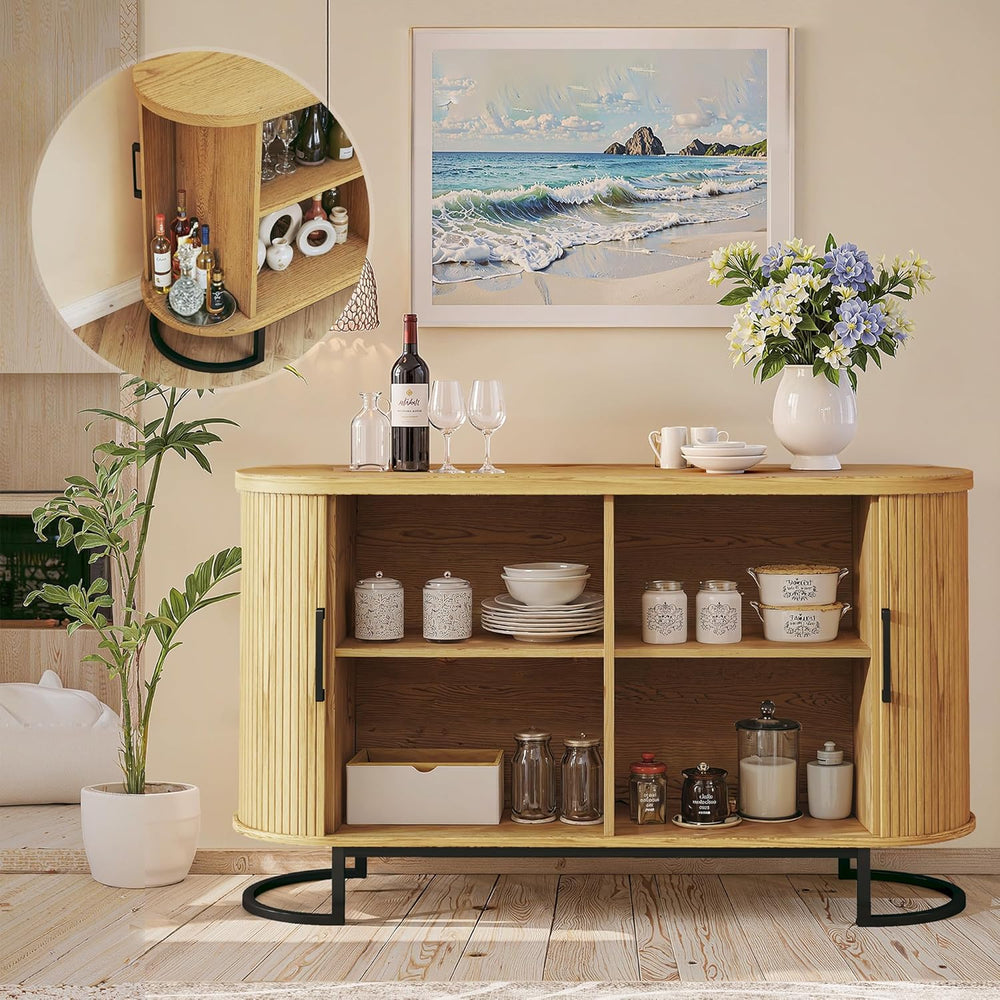 HUAHUU Sideboard Buffet Cabinet with Storage, 47.2" Fluted Storage Cabin...