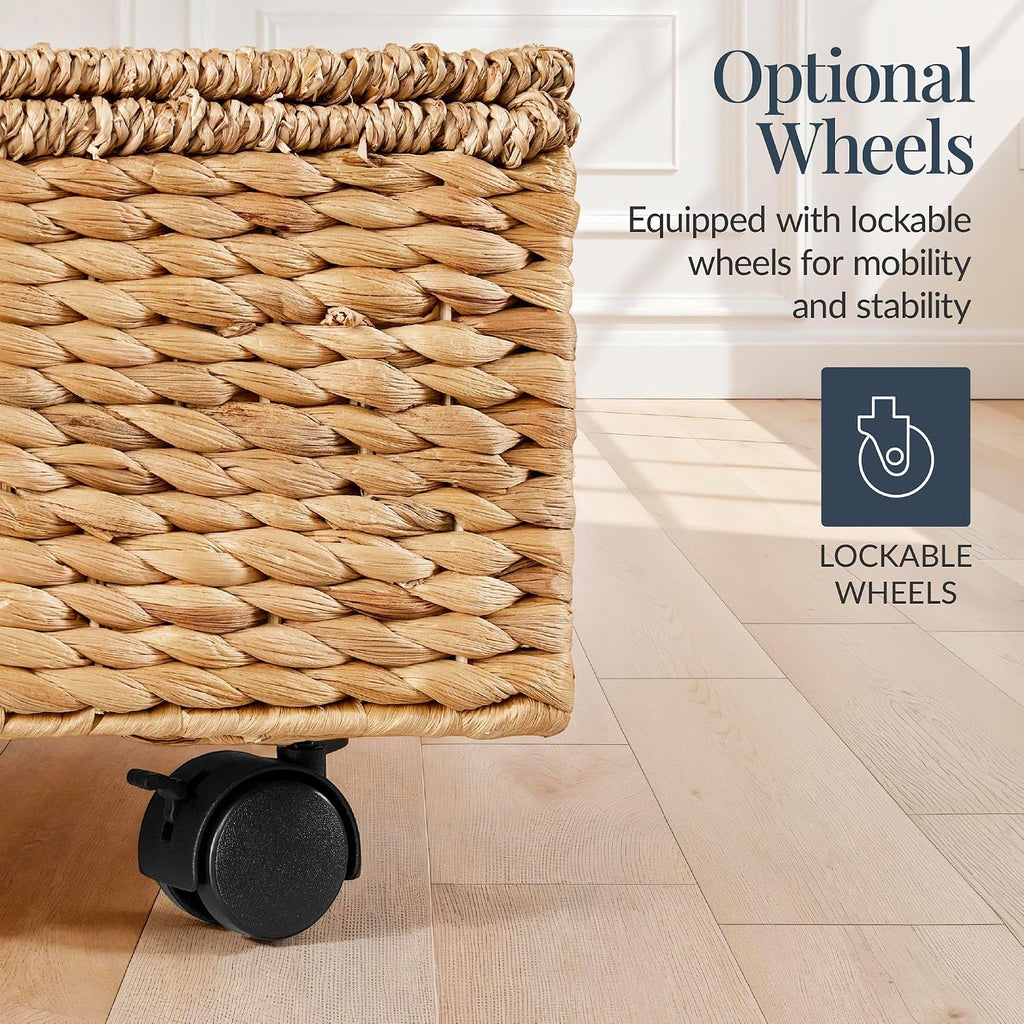 Best Choice Products Under Bed Storage Containers W/Lid, Wheels and Handles, 2-Pack Large Handwoven Water Hyacinth Closet Organizer, Shoe Storage Bins, Multi-Purpose Nesting Baskets - Natural