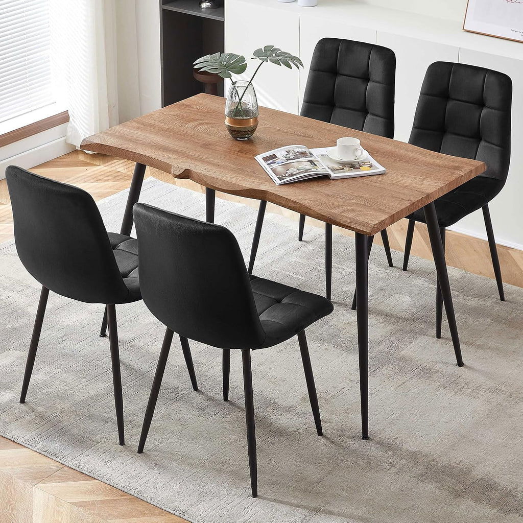 Rectangular Dining Table Set with Upholstered Chairs - Modern Kitchen Table and Chairs Set of 4 for Small Spaces - Black