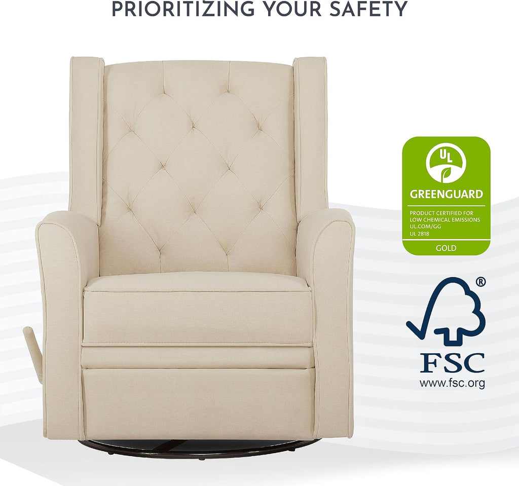Evolur Linda Upholstered Plush Seating Swivel Glider in Shell, Greenguard Gold Certified, Modern Nursery Glider, Tool-Free Assembly