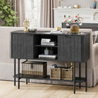 Fluted Console Table with Storage, 47" Long Entryway Table with with 2 Door Cabinets and Open Storage Shelf, Wood Sofa Table Behind Couch for Hallway Entrance Foyer Living Room, Black Grey
