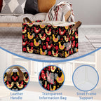 Cute Roosters Storage Basket,Leaf Collapsible Storage Bin Cubes for Living Room Bedroom Blankets Home Storage 17x11.5x10Inch