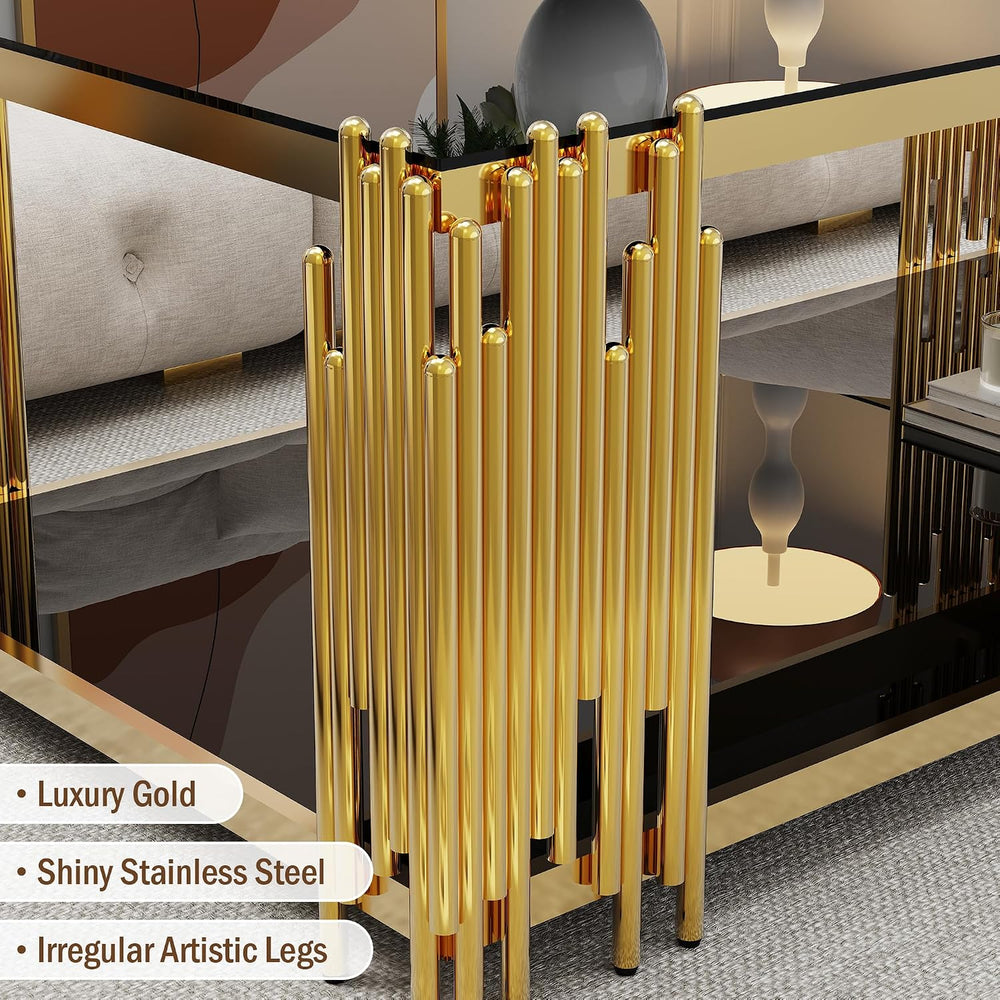 Glass Coffee Table Set of 3, End Table Modern Living Room Table Rectangle Cle...