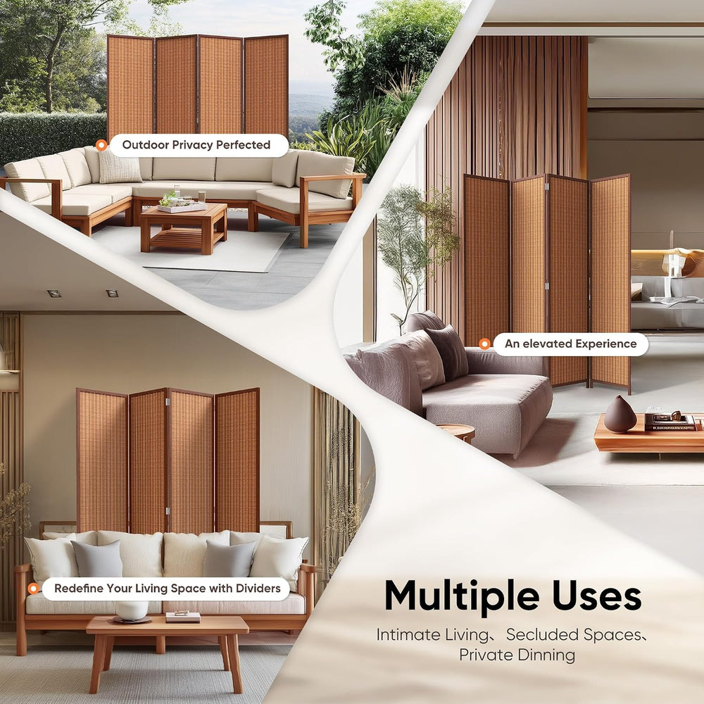 JOSTYLE 4 Panel Folding Privacy Screen 6ft Bamboo Freestanding Room Divider