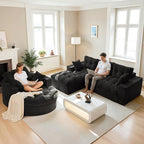 MAXYOYO L Shape Sectional Sofa Couch and Round Chaise Lounge, Modern Cloud Couch with Ottoman, Comfy Sofa with Layered Cushion, Tufted Upholstered Sleeper Chair for Living Room, No Assembly Required
