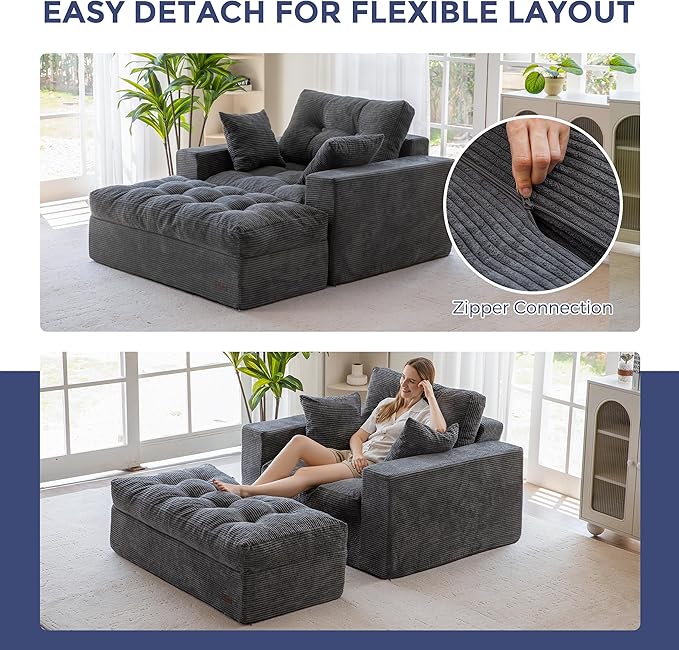 MAXYOYO Sectional Sofa Couch and Chaise Lounge, L Shaped Modern Cloud Couch with Ottoman, Comfy Sofa with Layered Cushion, Tufted Upholstered Sleeper Chair for Living Room, No Assembly Required, Grey