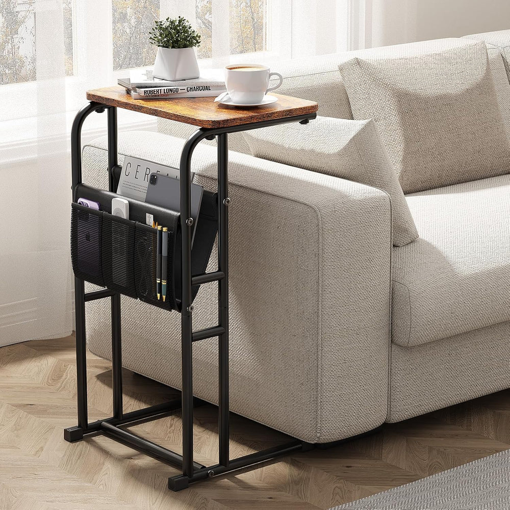 Olldide C-Shaped End Table with Storage Bag, Slide Under Couch Sofa Side Tabl...