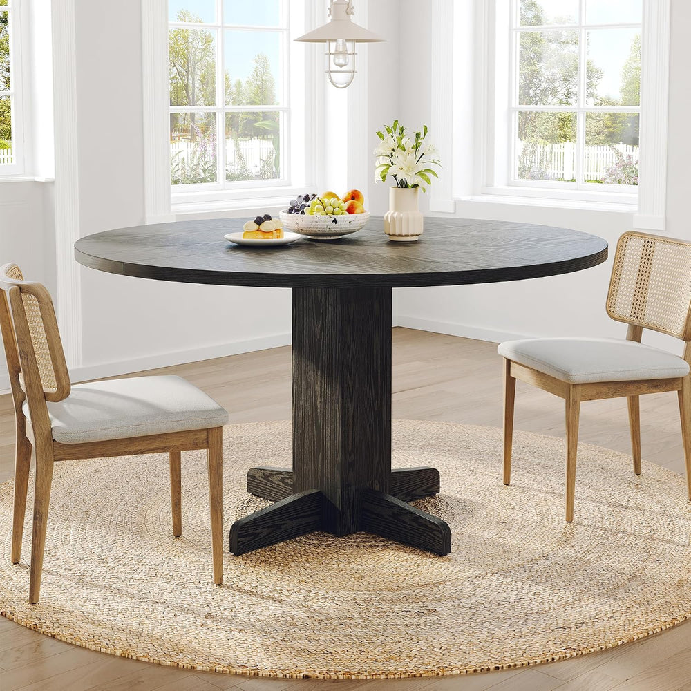 IDEALHOUSE Round Dining Table for 4-6 People, 47" Wood Kitchen Table wit...