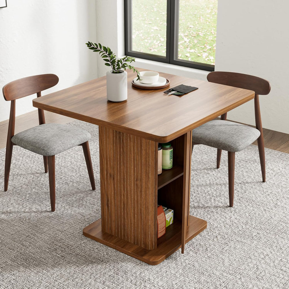 Small Square Dining Table for 2-4, 31.5 Inch Farmhouse Kitchen Table with 2-T...