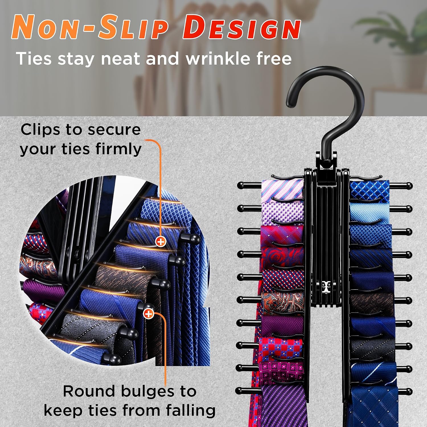 IPOW Upgraded 2 PCS See Everything Cross X 20 Tie Rack Holder,Rotate to Open/Close Tie and Belt Hanger with Non-Slip Clips,360 Degree Swivel Space Saving Organizer