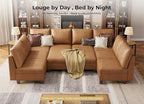 SITJOY 118" Faux Leather Modular Sectional Sofa with Storage, Mid Century Modern Sectional Couches for Living Room, Soft Padded Armrests, Oversized 10 Seat U Shaped Sofa Bed with Chaise, Brown