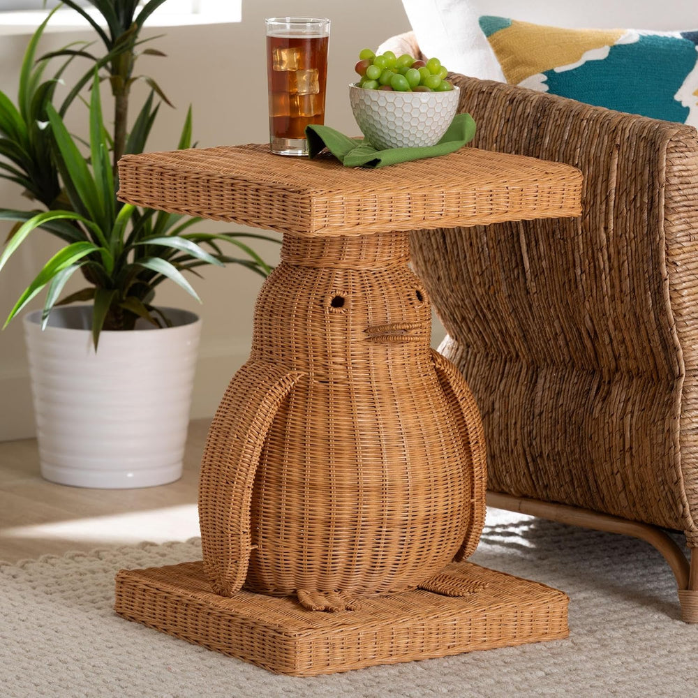 Bali & pari Pembroke Penguin End Table - Handwoven Rattan Sculptural Acce...