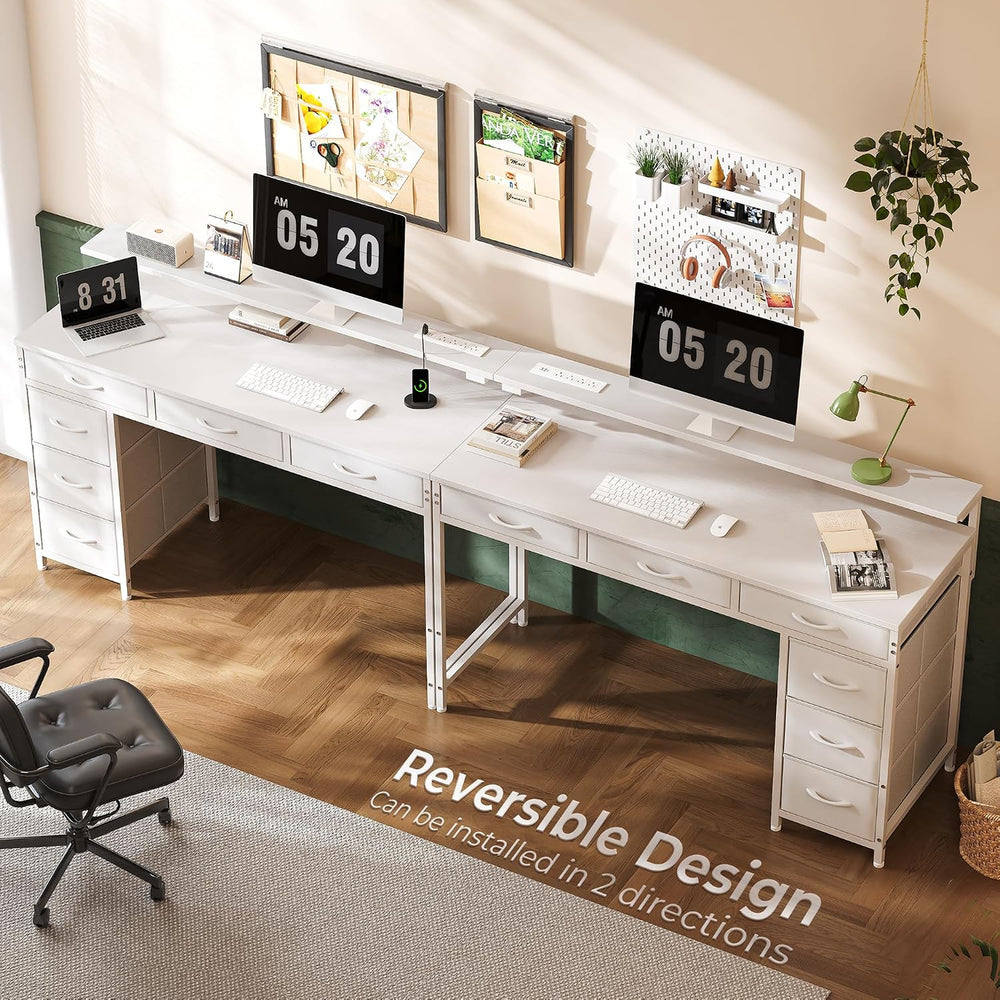 Huuger Gaming Desk with 6 Drawers, Computer Desk with LED Lights Power Outlet...