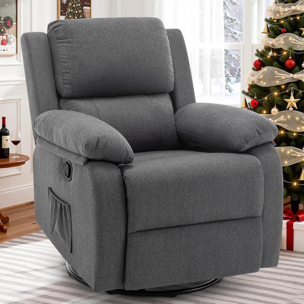 Korser Recliner Chair, 360 Swivel Rocker Chair for Adults, Small Rocking Recliner for Small Spaces, Upholstered Fabric Glider Recliner Nursery