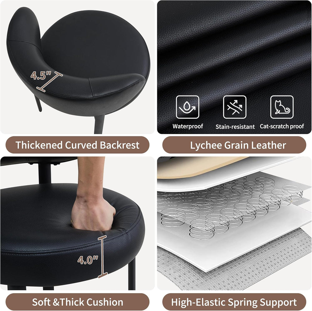 Black Dining Chairs Set of 4 Upholstered Leather Dining Chair with Curved Bac...