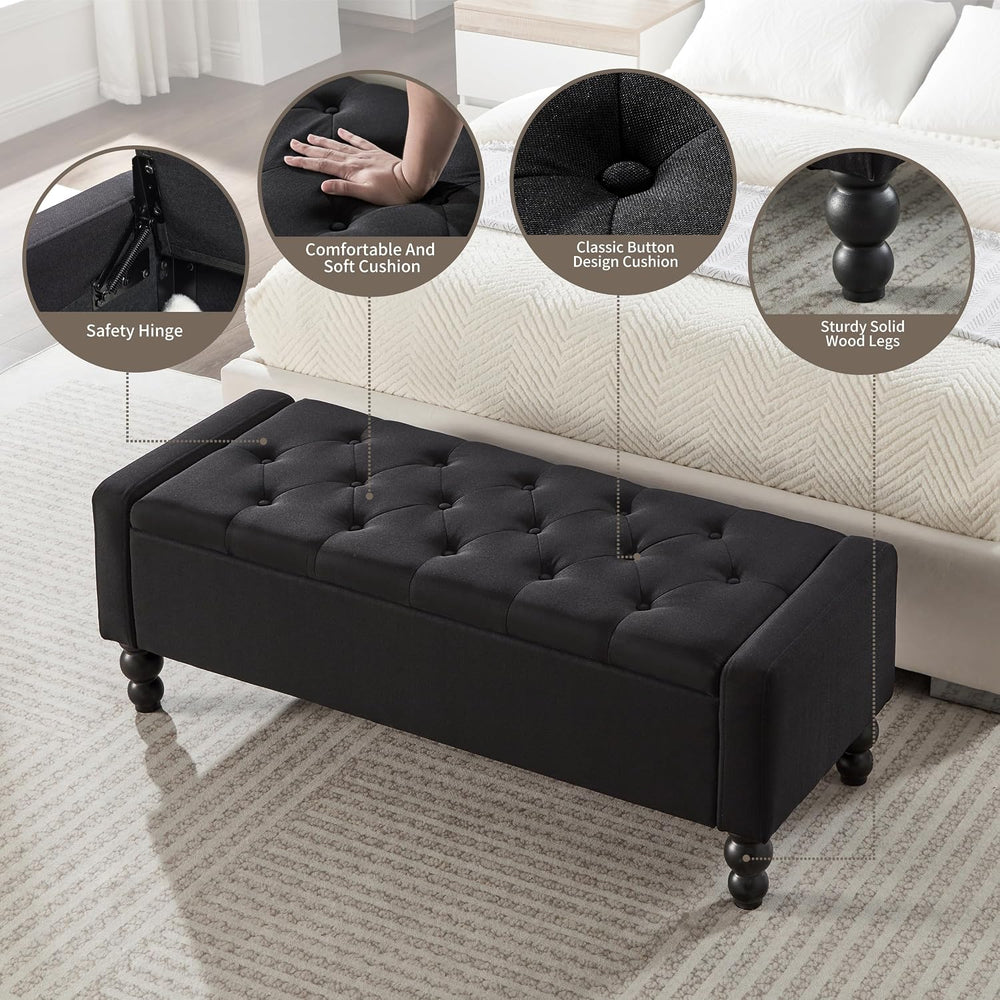 50" W Storage Ottoman Bench with Safety Hinge, Load up to 660 lb Ottoman...