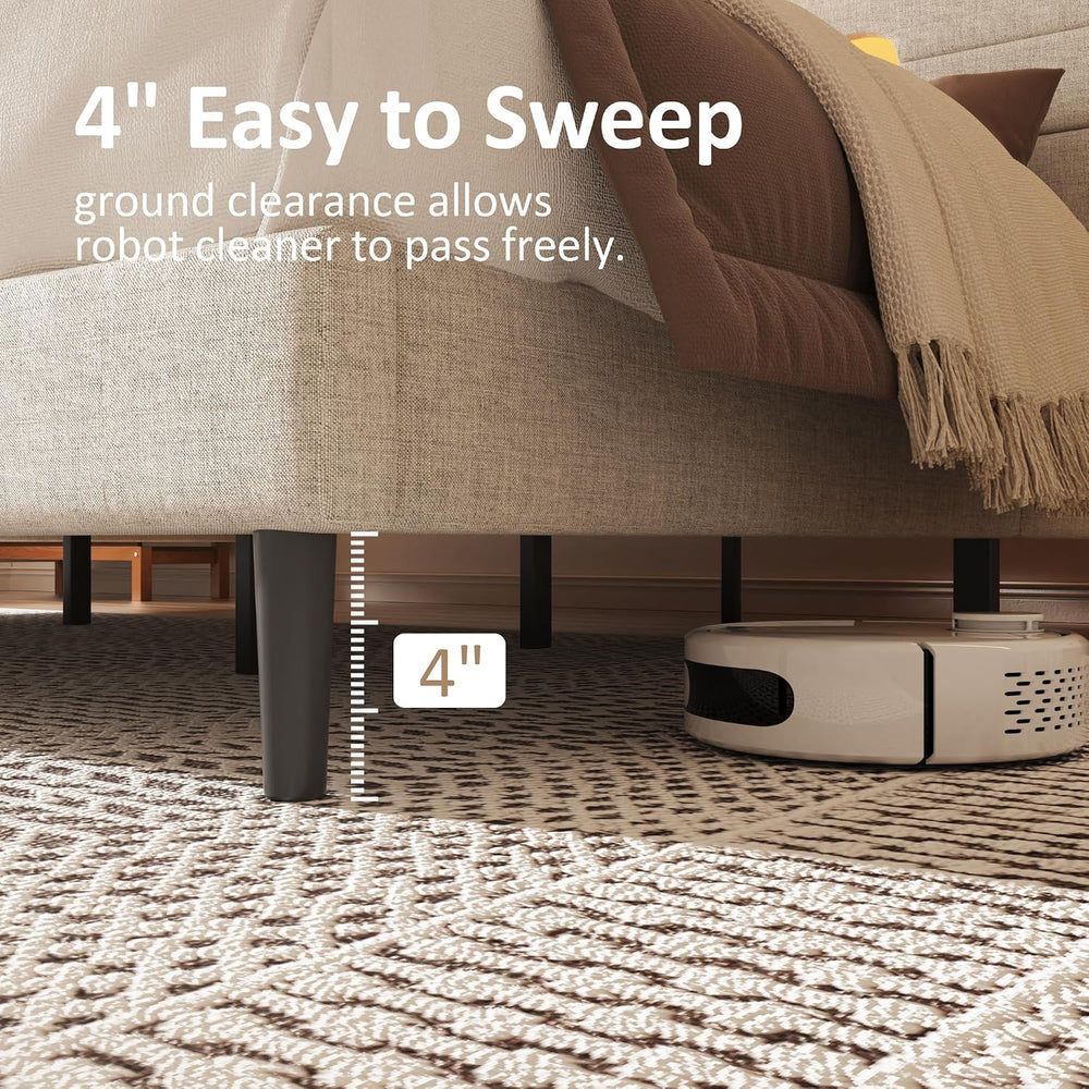 Sismplly Full Bed Frame with Linen Headboard, Platform Bed Frame with Upholst...