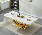 94 Inch White Marble Dining Table for 6-10 People, Modern Extra Long Rectangular Kitchen Table w/Faux Marble Top & Gorgeous Mirrored Stainless Steel Base, Large Rectangular Gold Dining Room Table