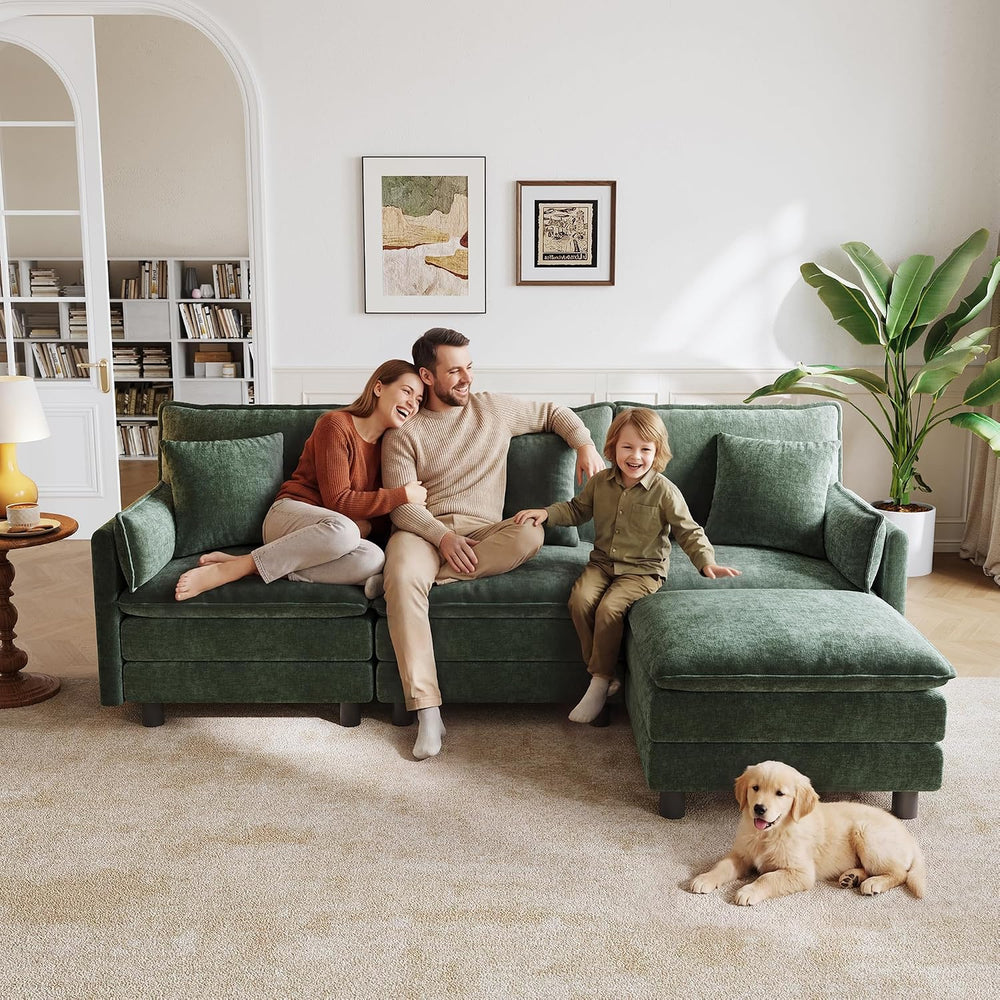 LINSY HOME 98'' Modular Sectional Sofa 3 Seat Couch Chenille Cloud Co...