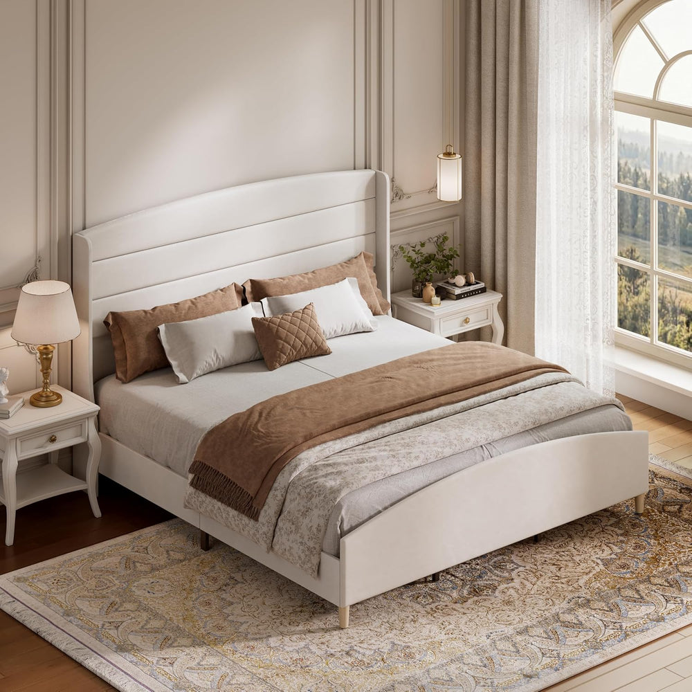 Garvee King Size Bed Frame,Upholstered Platform Bed with Wingback Headboard