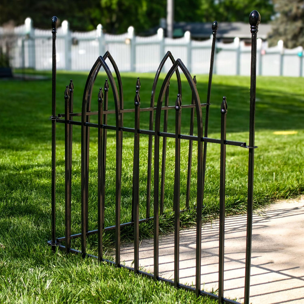 Sunnydaze Gothic Arch Decorative Garden Fence Panels, Black, Set of 2