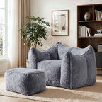 WELAX Giant Bean Bag Chair for Adults Teens – Fluffy Plush Large Bean Bag Sofa Chairs with Ottoman, Comfy Reading & Gaming Beanbag Couch for Bedroom Living Room, Dark Gray