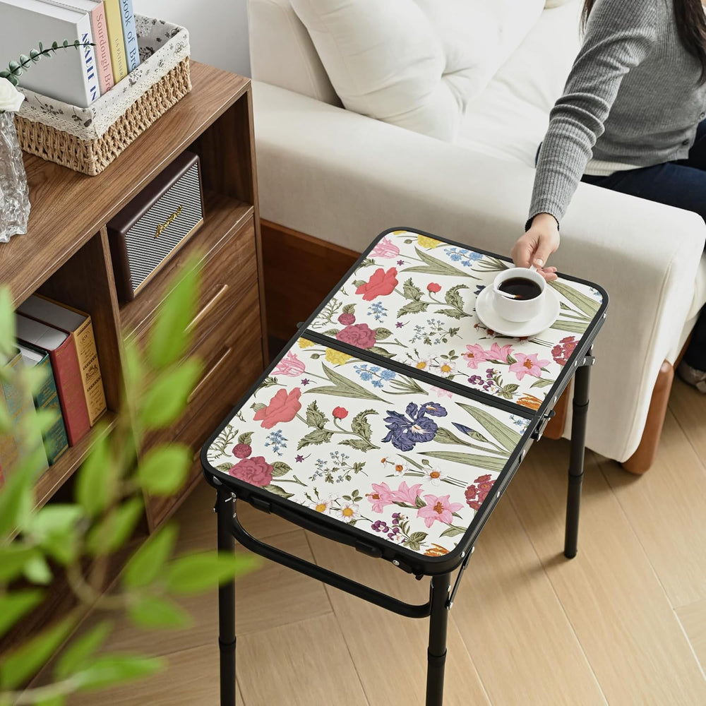 YihuiKo Small Camping Table, Vintage French Flowers Pattern Folding Table | A...
