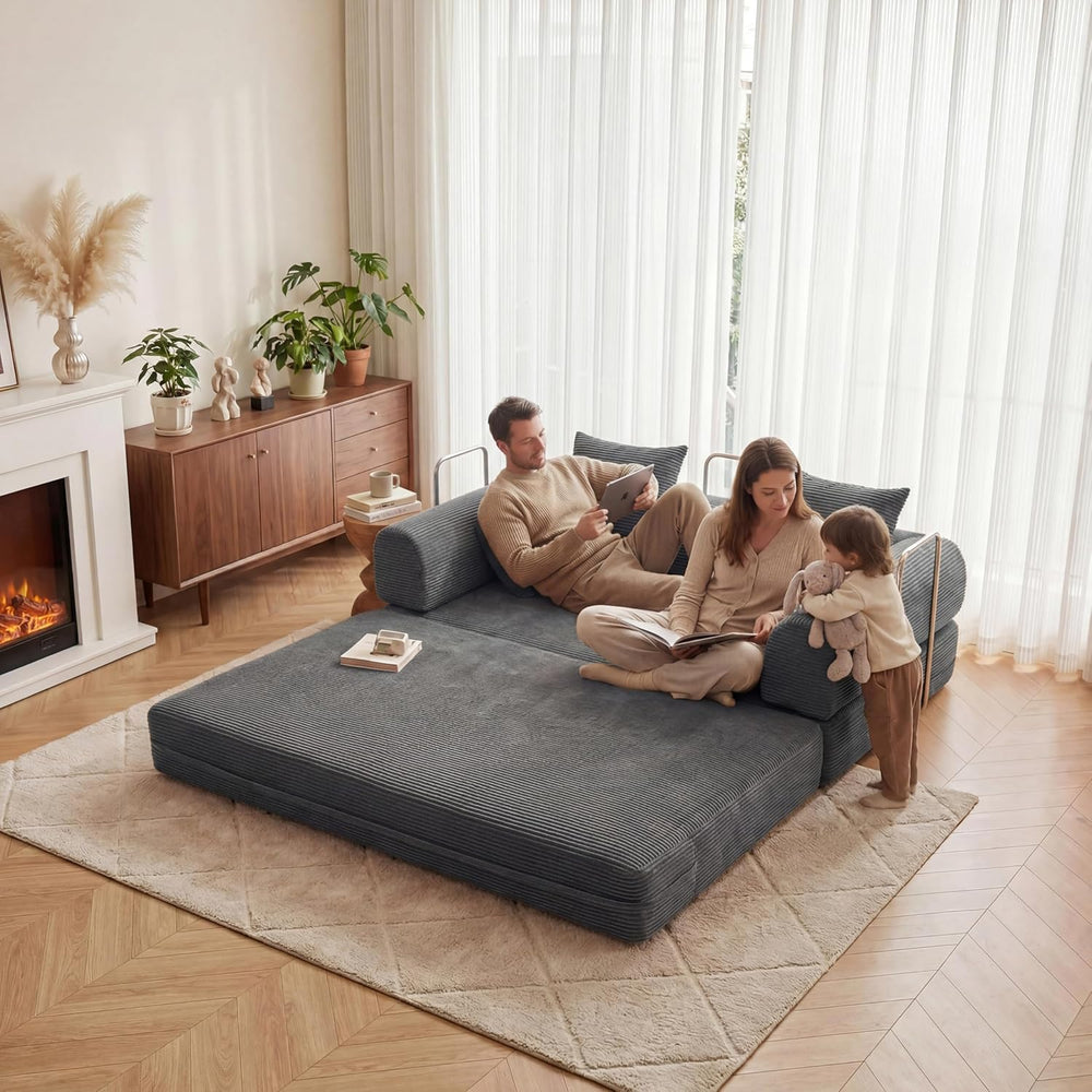 Futon Sofa Bed Modular Loveseat Sleeper Folding Pull Out Couch with Pillows, ...