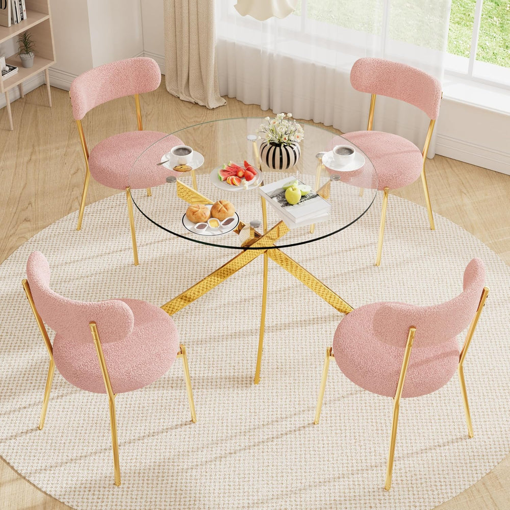 36" Round Dining Table Set for 4, Small Round Kitchen Table with 4 Boucl...