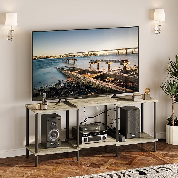TV Stand, Entertainment Center, Industrial TV Media Console Table with Open Storage Shelves, 2 Tier TV Cabinet for Living Room, Bedroom