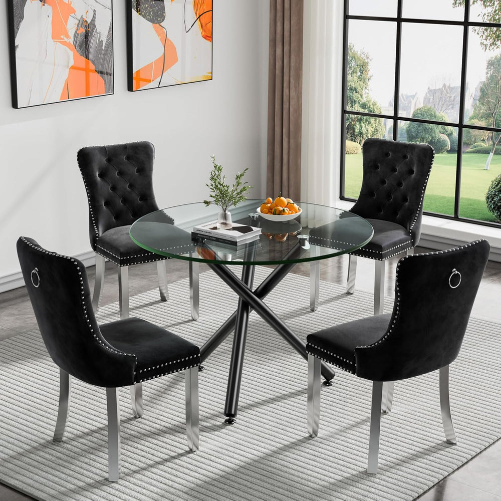 40'' Round Glass Dining Table,Modern Kitchen Table for 2-6 People,Din...