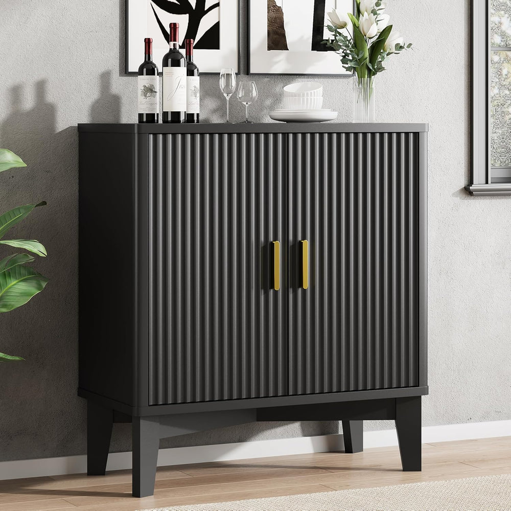 Xixini Fluted Buffet Sideboard Cabinet with Storage, 30" Mid Century Mod...