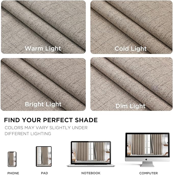 Joydeco Blackout Curtains for Bedroom - 108 Inch Long 100% Light Blocking 2 Panels Set Linen Drapes, Thermal Insulated Room Darkening Curtains, Linen Textured for Living Room, Rod Pocket & Back Tabs