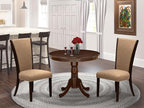 East West Furniture ANVE3-MAH-47 3 Piece Dining Table Set for Small Spaces Contains a Round Kitchen Table with Pedestal and 2 Light Sable Linen Fabric Parson Chairs, 36x36 Inch, Linen White