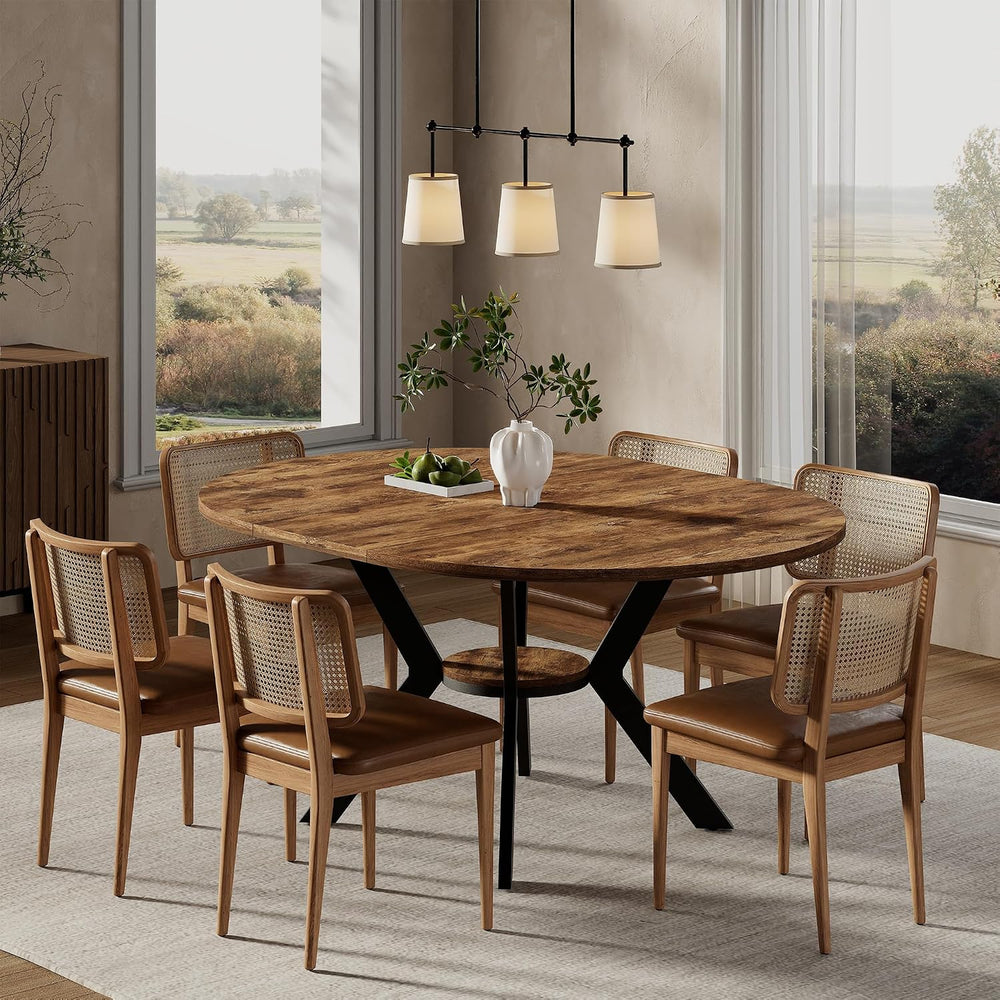 42"-58" Extendable Oval Dining Table for 4-6, Kitchen Round Table w...