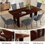 HIPIHOM 7-Piece Dining Table Set for 6, Walnut Table with 6 Grey Chairs | Thick MDF Tabletop, Rectangle Kitchen Table Set with Metal Legs for Breakfast Nook, Dining Room, Kitchen, Apartment
