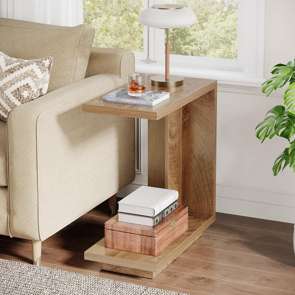 Tribesigns C-Shaped Side Table for Couch, 2-Tier C Table with Sturdy Pedestal...