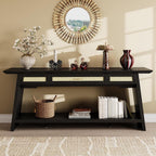 iPormis 70.9 Inches Rattan Entryway Table with Drawer, Narrow Long Console Table Behind Sofa, Modern Entry Accent Hallway Table for Living Room, Behind Couch, Entrance, Black