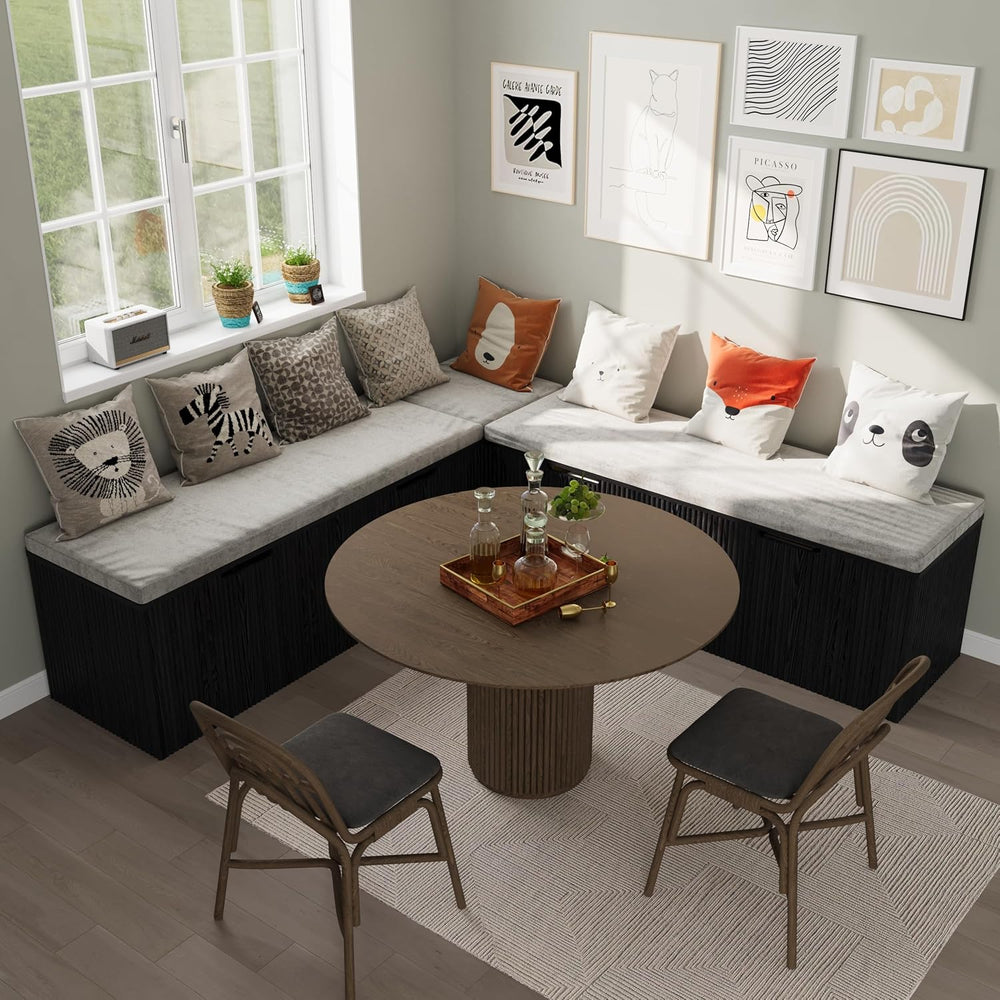 Bobve L-Shape Storage Bench with Cushion, Backless Corner Dining Bench, Kitch...