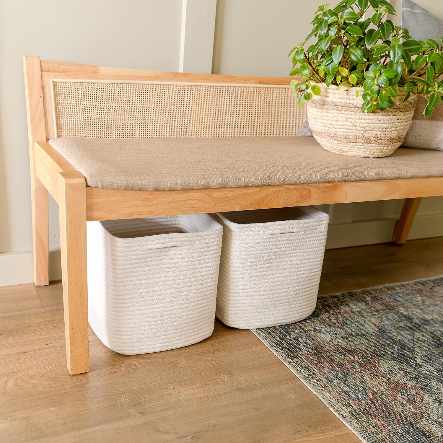 NaturalCozy Storage Cubes 11 Inch Cotton Rope Woven Baskets for Organizing, 3-Pack | Cube Storage Bin | Square Storage Baskets for Shelves Organizer, Classroom, Kids Toy Bins, Closet, Baby Nursery