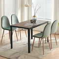 5 Pcs Kitchen Table Set for 4, 47" MDF Dining Table with Walnut Wood Grain, 4 Upholstered Chairs Green Velvet Dining Chair Armless with Metal Legs for Kitchen, Living Room