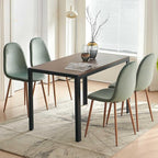 5 Pcs Kitchen Table Set for 4, 47" MDF Dining Table with Walnut Wood Grain, 4 Upholstered Chairs Green Velvet Dining Chair Armless with Metal Legs for Kitchen, Living Room